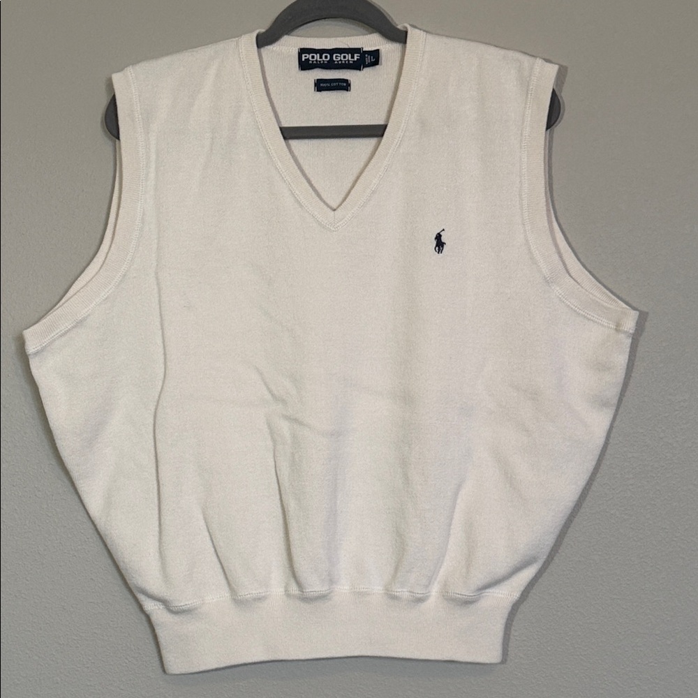 Polo Golf V-Neck Sweater Vest - Cream, size Large 100% cotton